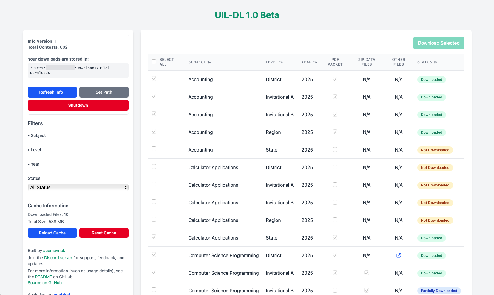 UIL-DL app homepage screenshot